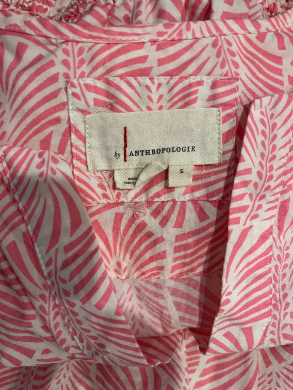 Anthropologie Pink Leaf-Print Short-Sleeve Maxi Dress - Picture 2 of 6